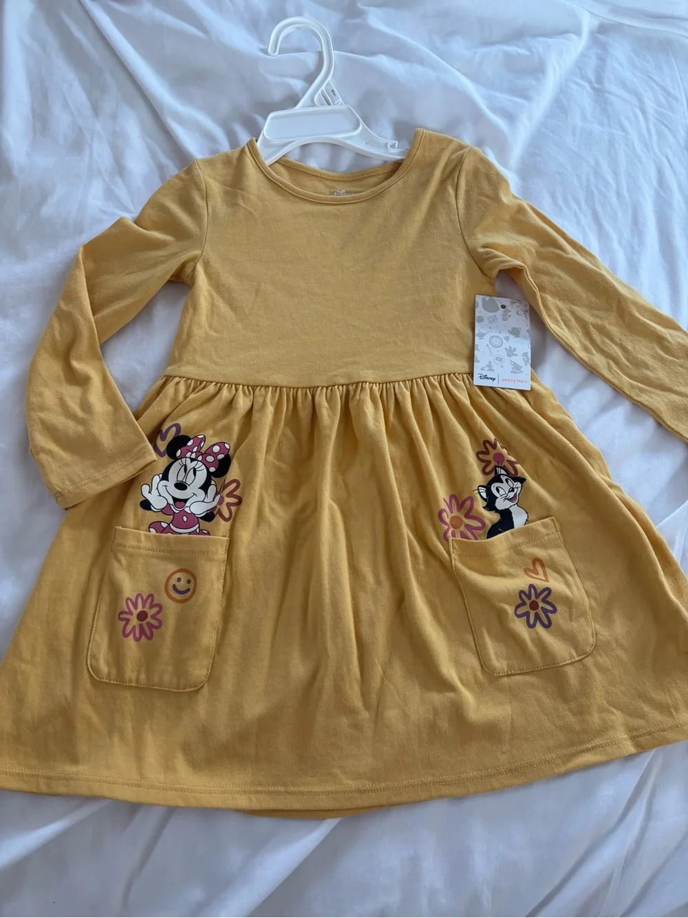 Disney Girls' Yellow Minnie Mouse Long Sleeve Pocket Dress
